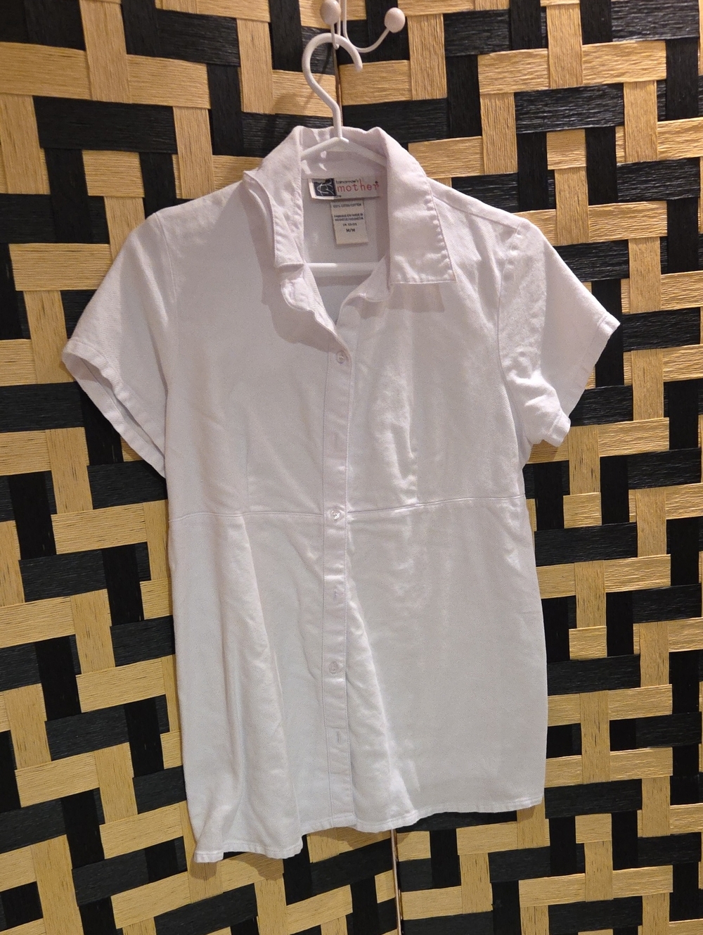White Short Sleeve Button-Front Blouse